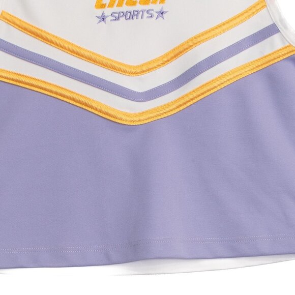Cheer Sports Size 8 Cheerleader Crop Top White Purple Yellow Stripes Girls Sleev - Picture 3 of 8